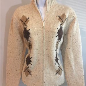 Talbots Ivory Argyle 100% Lambswool Sweater